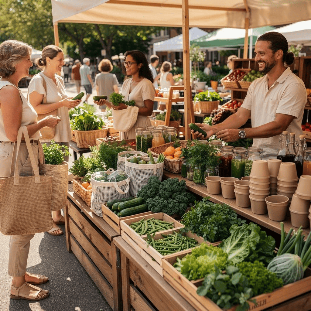 Marché local, produits frais — personne en situation d'achat réel